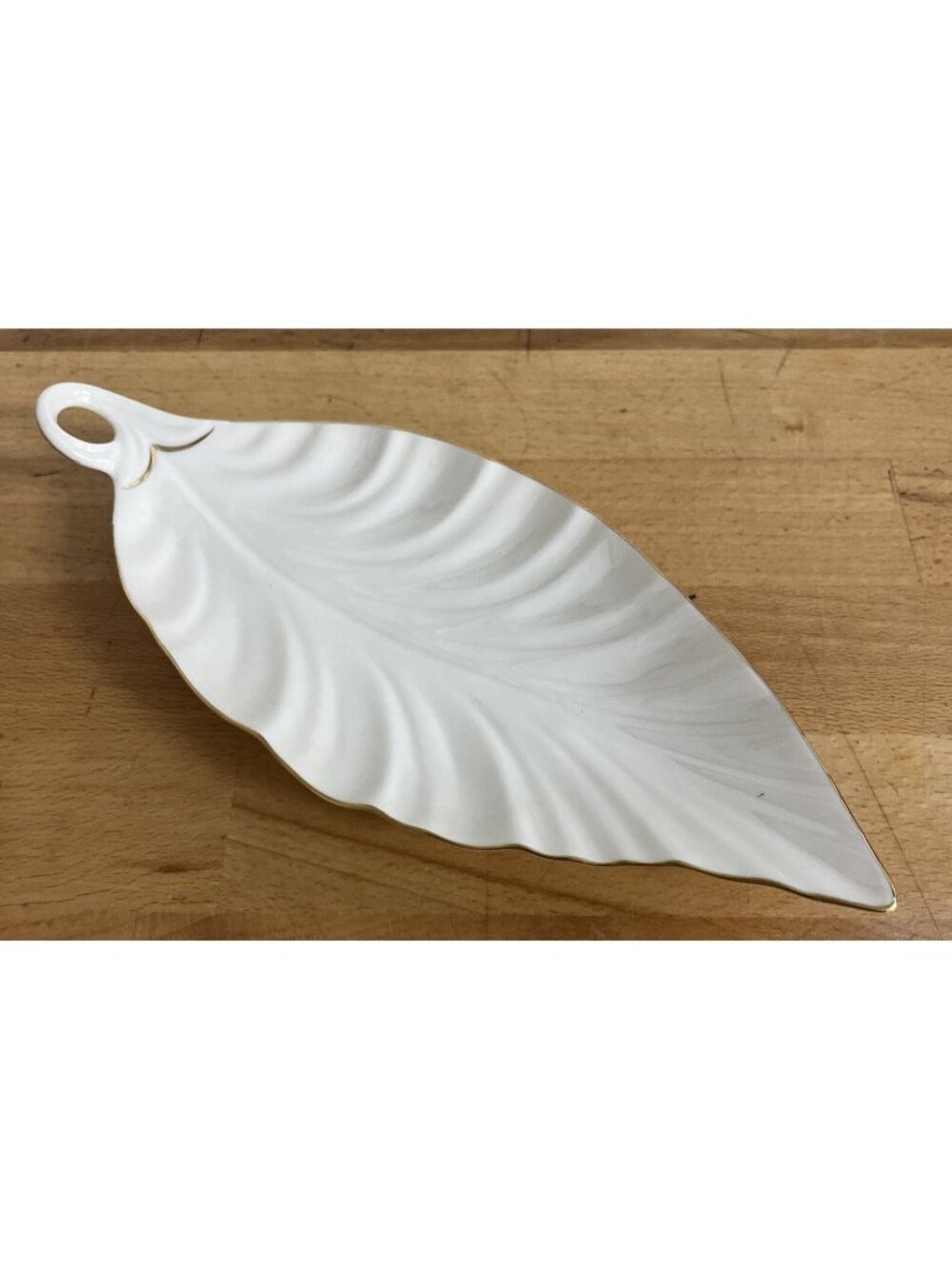 Vintage Lenox Leaf Candy Dish 10" Long - Ivory w/ Gold Trim Made in USA-No Chips